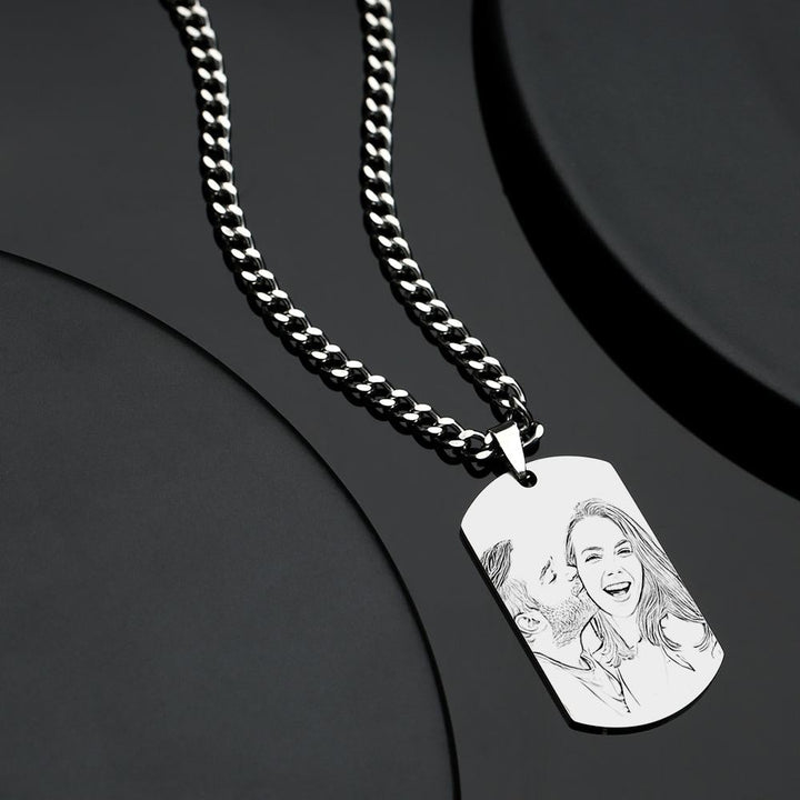 Personalized Men's Photo Necklace Engraved QR Code Necklace