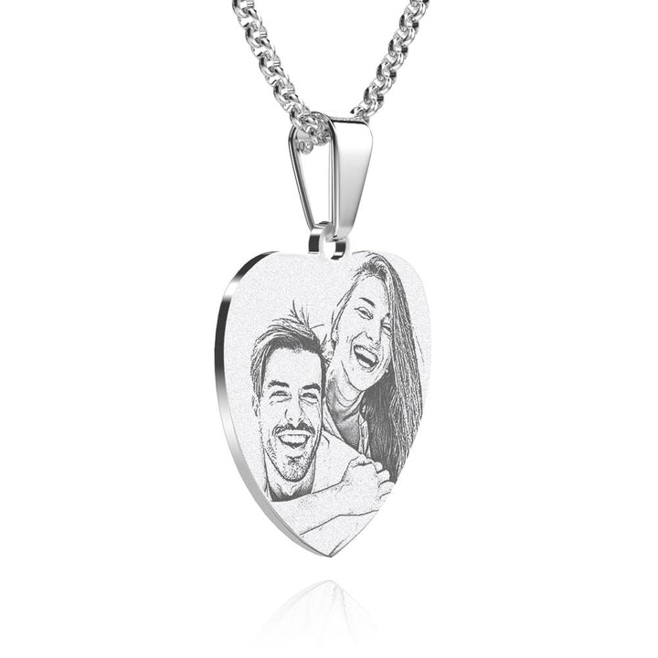 Women's Heart Photo Engraved Tag Necklace with Engraving Stainless Steel