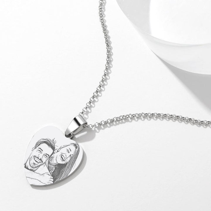 Women's Heart Photo Engraved Tag Necklace with Engraving Stainless Steel