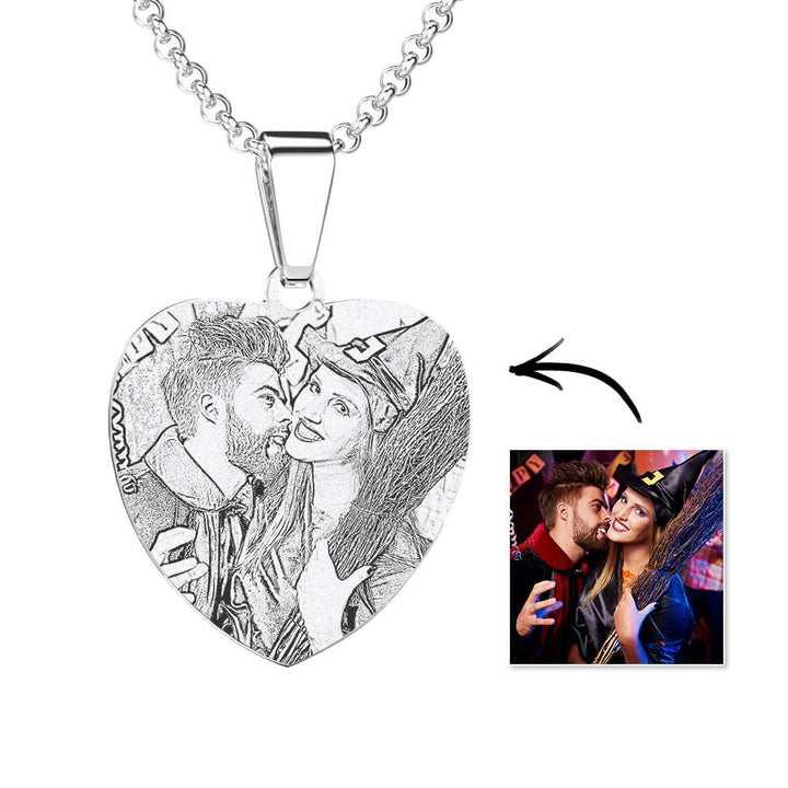 Women's Heart Photo Engraved Tag Necklace with Engraving Stainless Steel