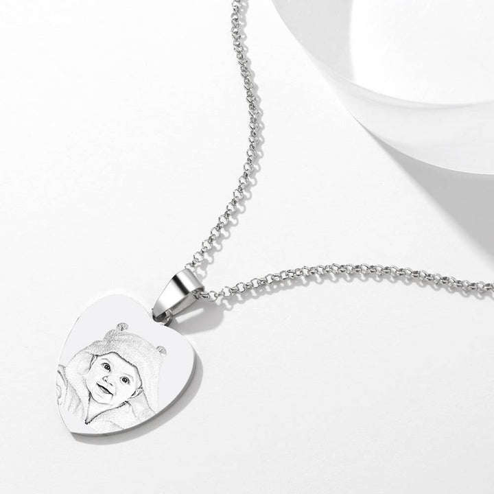 Engraved Heart Tag Necklace Custom Stainless Steel Photo Necklace