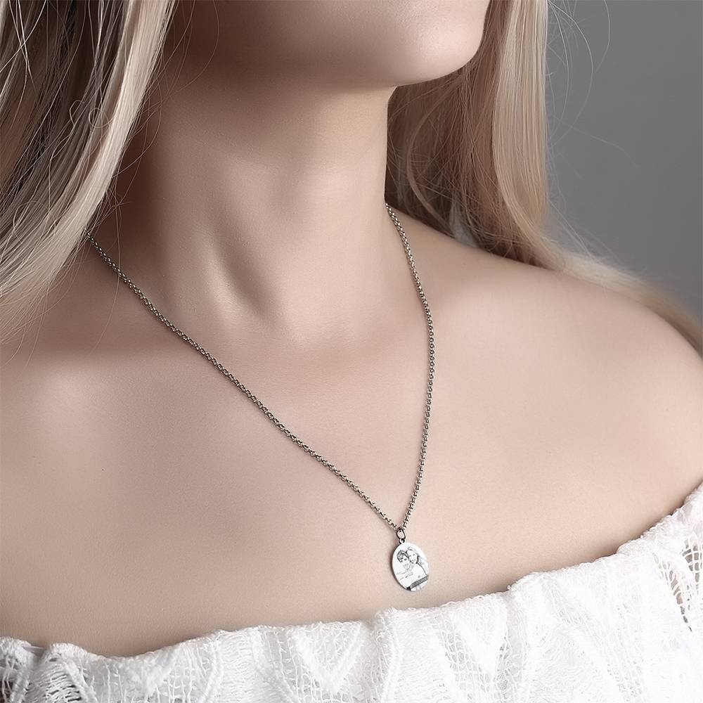 Engraved Oval Tag Necklace Stainless Steel
