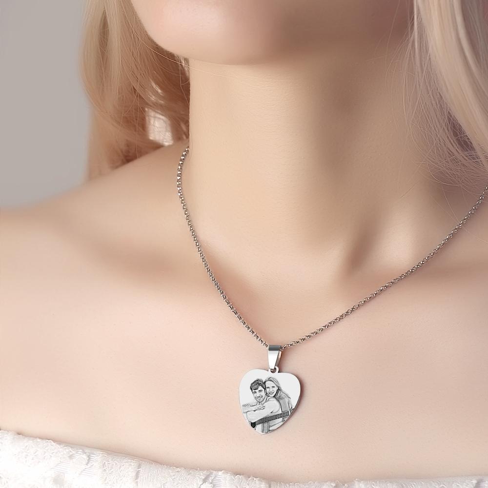 Heart Photo Calendar Engraved Tag Necklace With Engraving Stainless Steel Gifts for Her