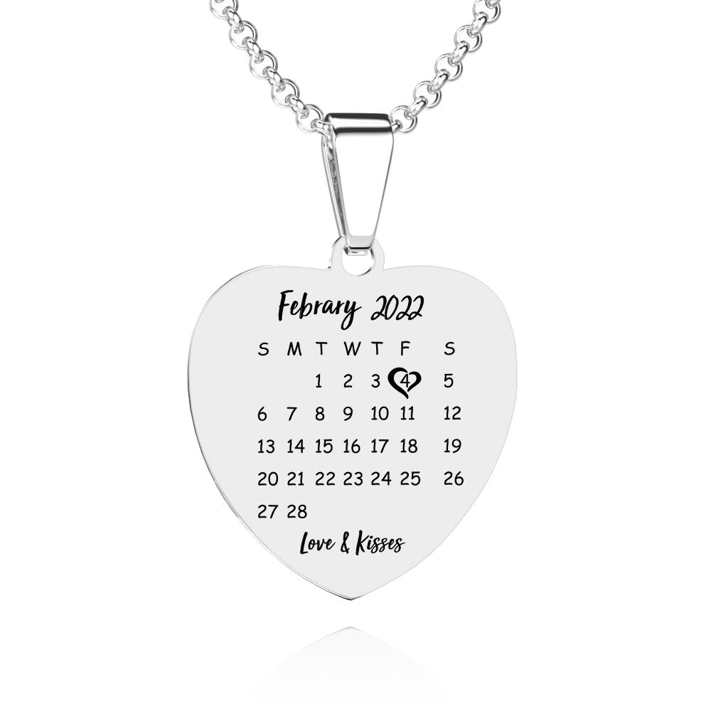 Heart Photo Calendar Engraved Tag Necklace With Engraving Stainless Steel Gifts for Her