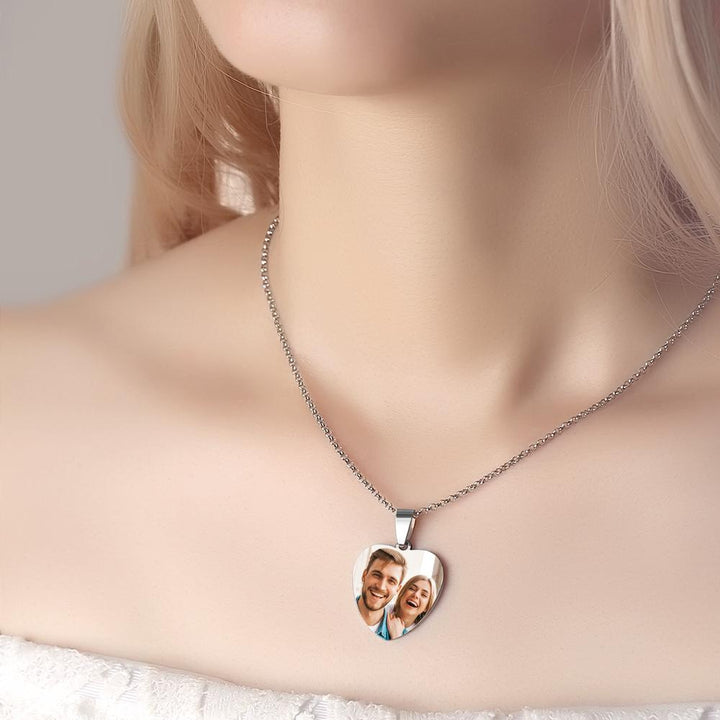 Heart Photo Calendar Engraved Tag Necklace With Engraving Stainless Steel Gifts for Her