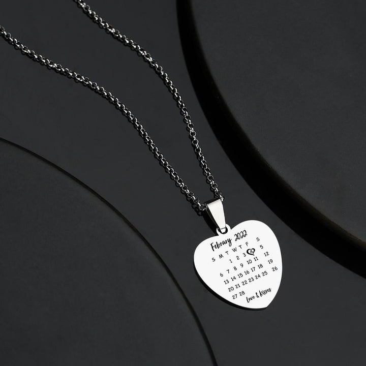 Heart Photo Calendar Engraved Tag Necklace With Engraving Stainless Steel Gifts for Her