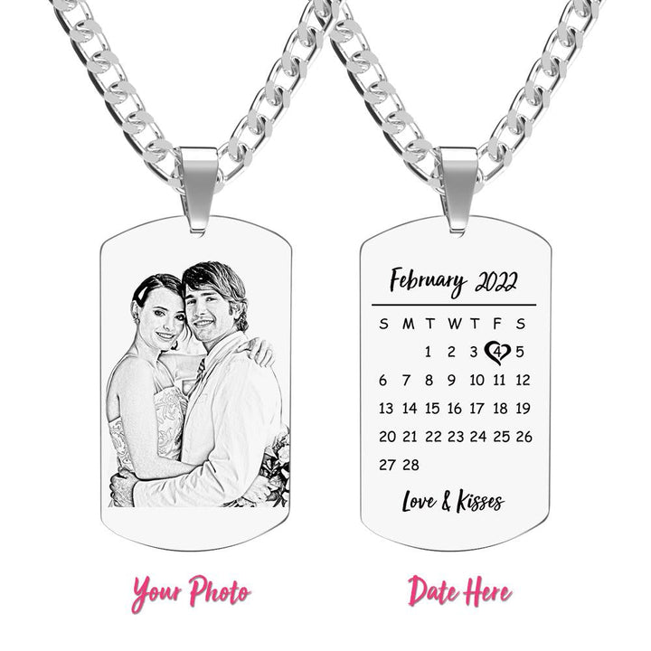 Heart Photo Calendar Engraved Tag Necklace With Engraving Stainless Steel Gifts for Her