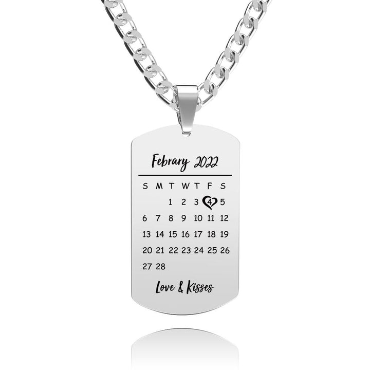 Heart Photo Calendar Engraved Tag Necklace With Engraving Stainless Steel Gifts for Her