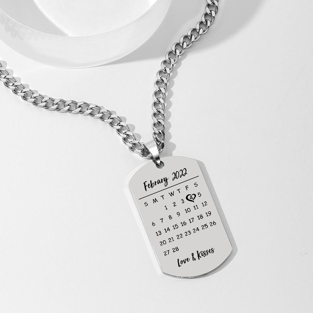 Heart Photo Calendar Engraved Tag Necklace With Engraving Stainless Steel Gifts for Her