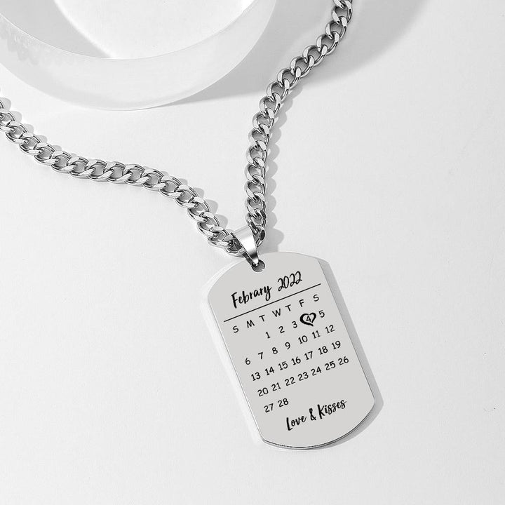 Heart Photo Calendar Engraved Tag Necklace With Engraving Stainless Steel Gifts for Her