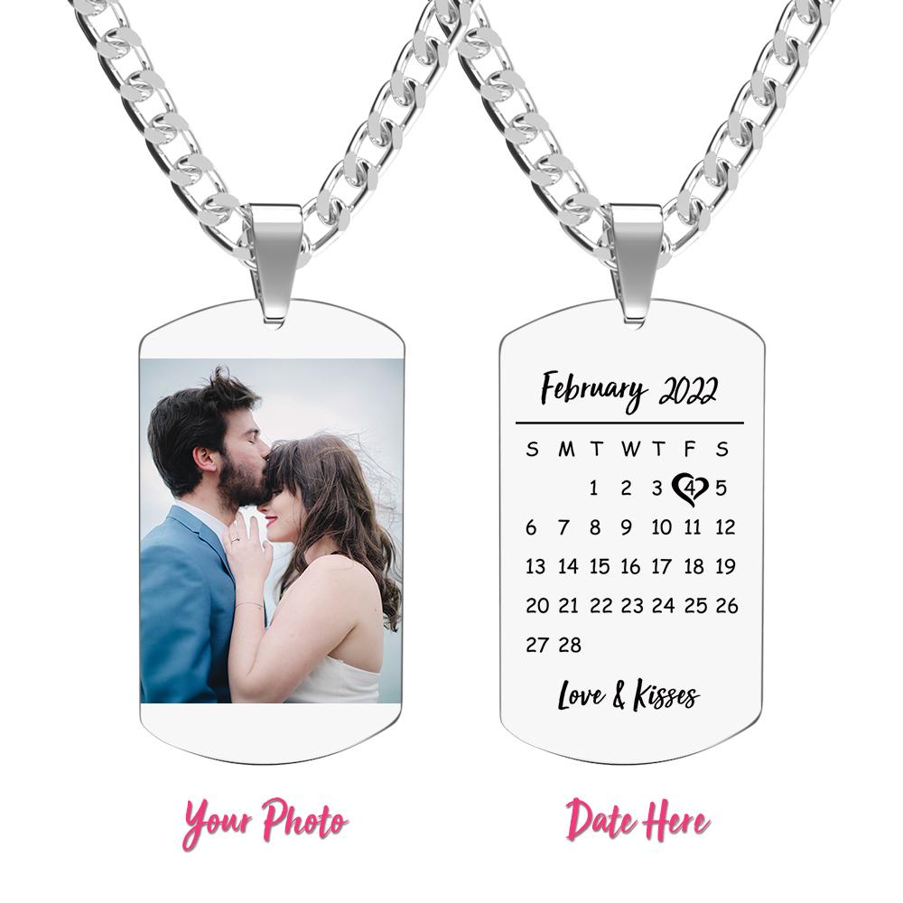 Heart Photo Calendar Engraved Tag Necklace With Engraving Stainless Steel Gifts for Her