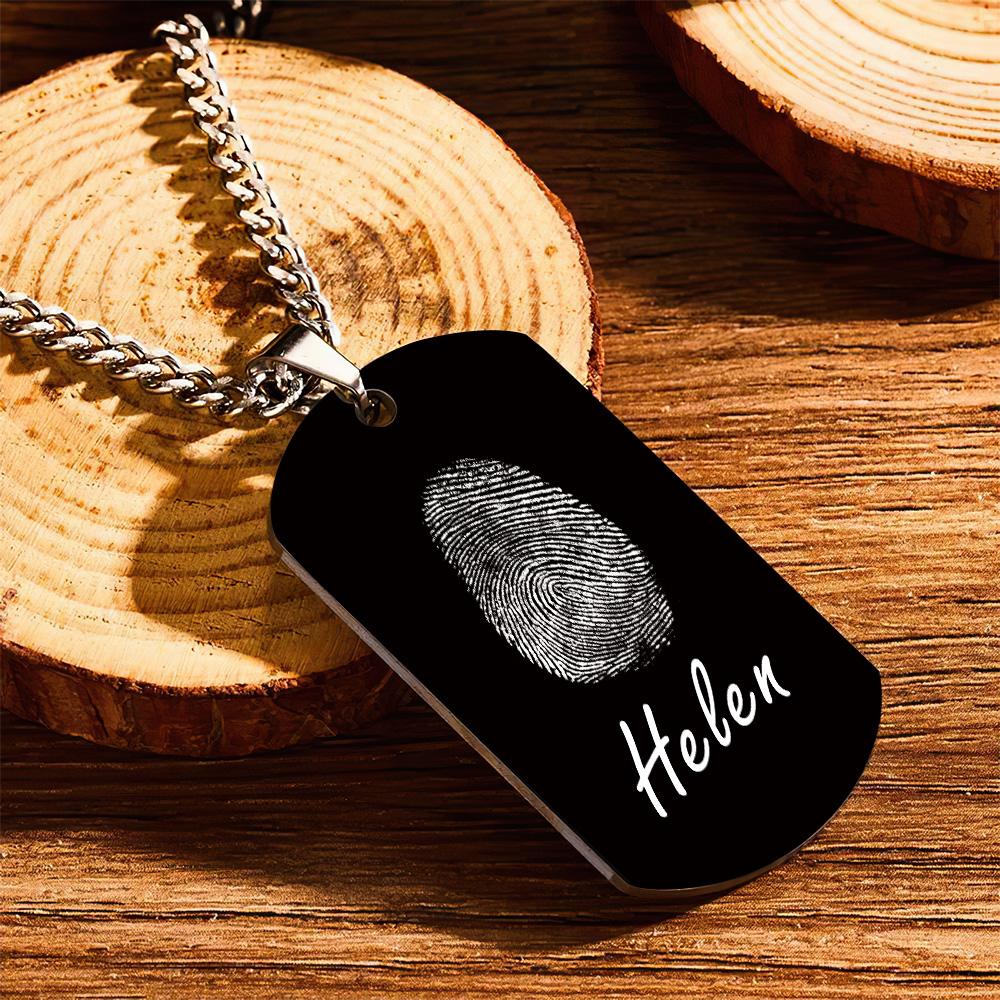 Custom Photo Necklace fingerprint Necklace Engraved Necklace Men's Necklace Gift For Boyfriend