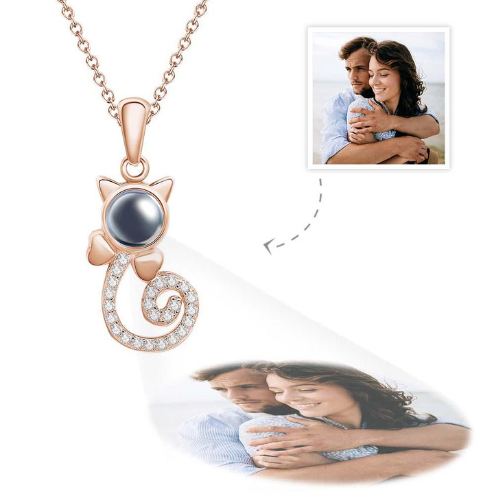 Projection Cat Photo Necklace , Personalized Girlfriend Necklace,  Clavicle Photo Projection
