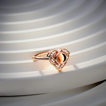 Custom Angel Wing Projection Ring Personalized Photo heart Shaped Ring for Her