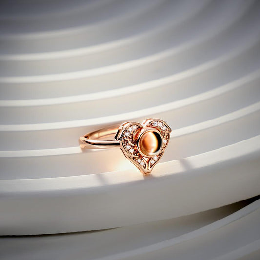 Custom Angel Wing Projection Ring Personalized Photo heart Shaped Ring for Her