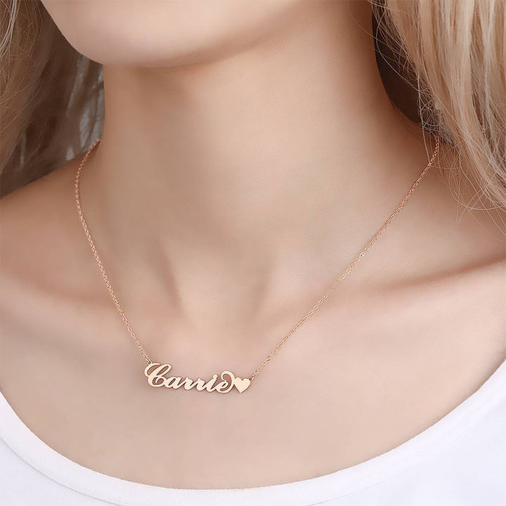 Carrie Style Custom Name Necklace with Little Heart Silver