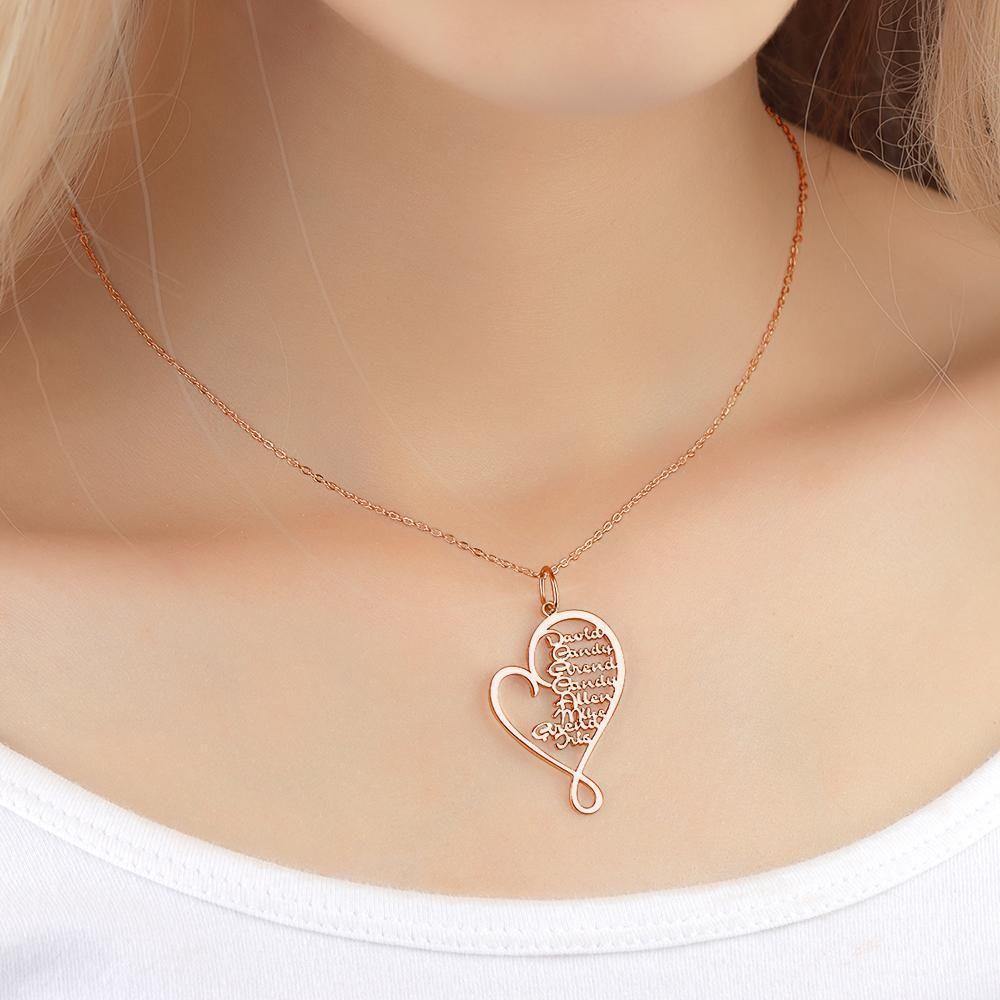 Heart-shaped Name Necklace Custom 1-8 Names Family Nameplate Necklace 925 Sterling Silver