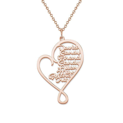 Heart-shaped Name Necklace Custom 1-8 Names Family Nameplate Necklace 925 Sterling Silver