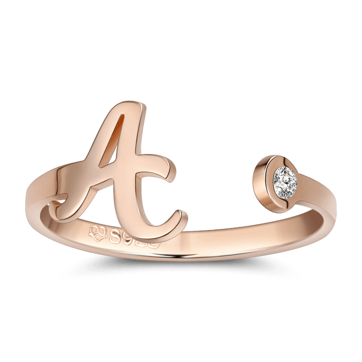 Custom Birthstone Initial Ring 925 Sterling Silver Rose Gold Plated