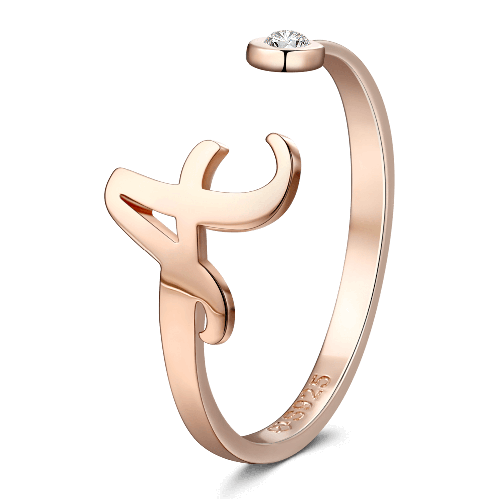 Custom Birthstone Initial Ring 925 Sterling Silver Rose Gold Plated