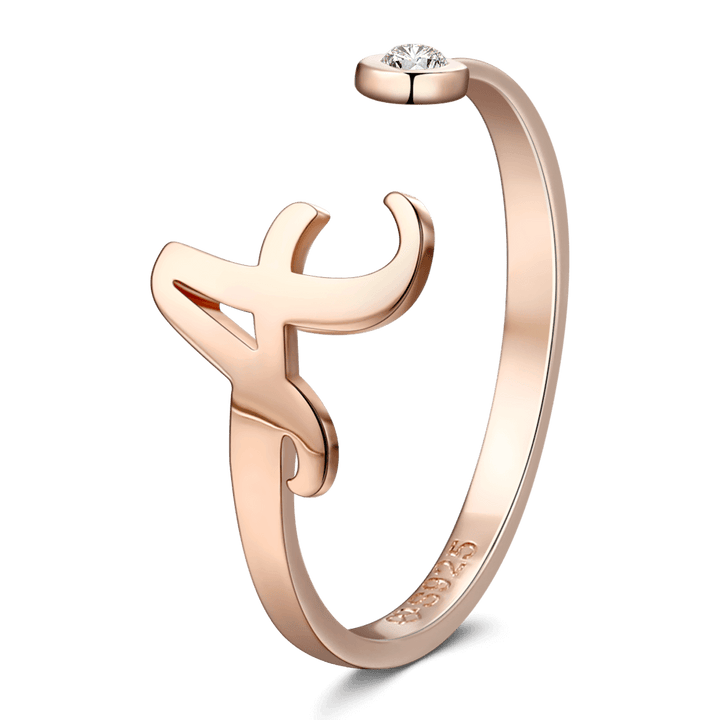 Custom Birthstone Initial Ring 925 Sterling Silver Rose Gold Plated