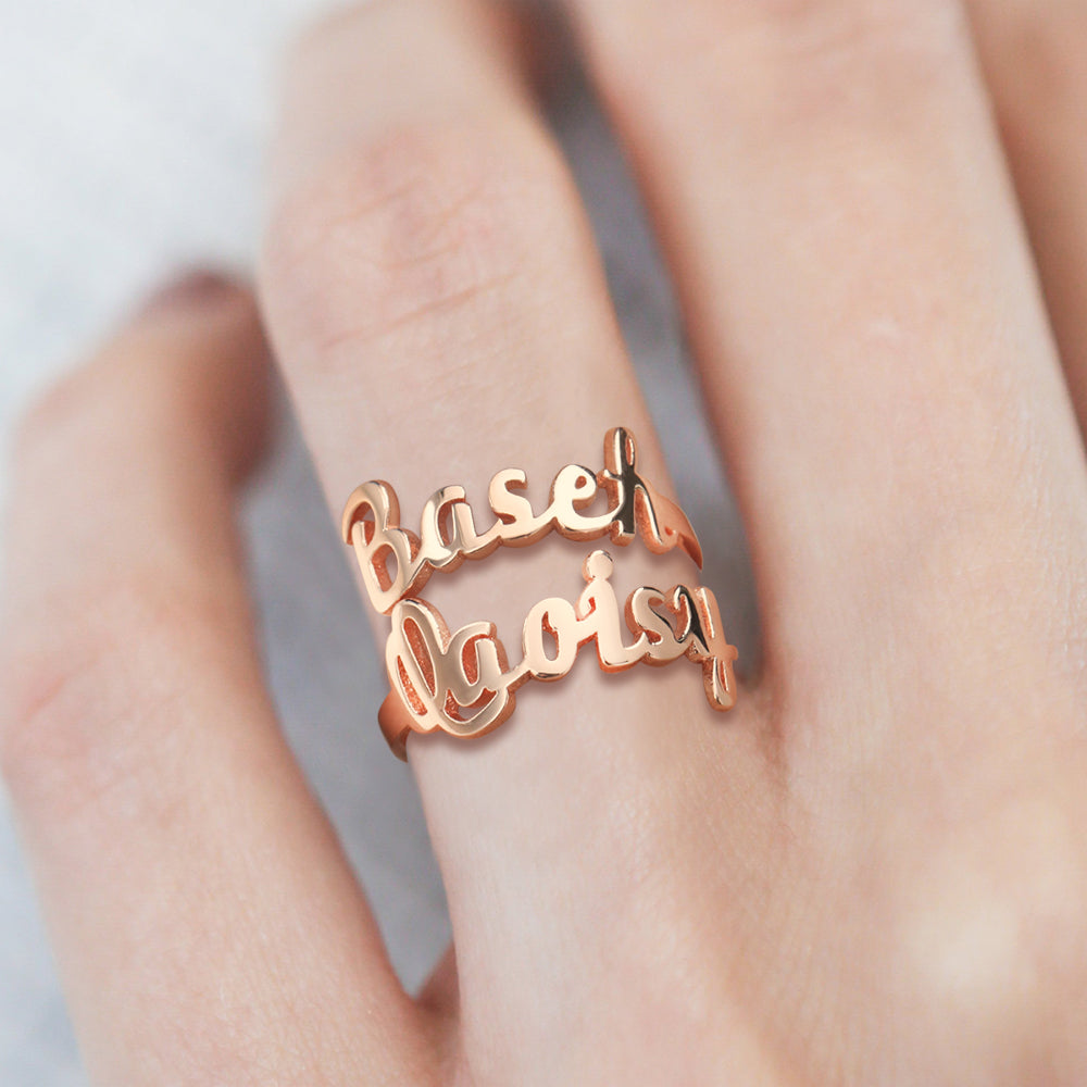 Personalized Two Names Opening Ring 925 Sterling Silver