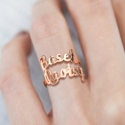 Personalized Two Names Opening Ring 925 Sterling Silver