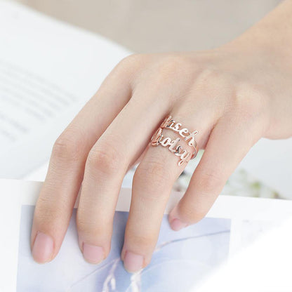 Personalized Two Names Opening Ring 925 Sterling Silver