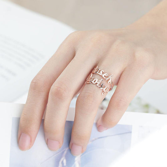 Personalized Two Names Opening Ring 925 Sterling Silver