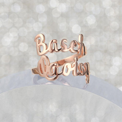 Personalized Two Names Opening Ring 925 Sterling Silver