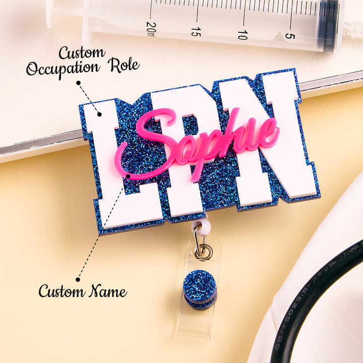 Personalized Glitter ID Badge Reel with Name Acrylic Badge Reel Gifts for Nurse Doctor