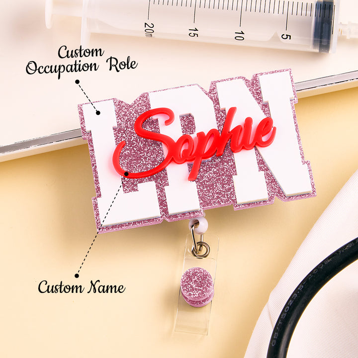 Personalized Glitter ID Badge Reel with Name Acrylic Badge Reel Gifts for Nurse Doctor