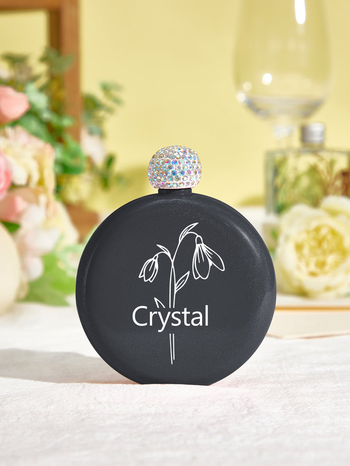 Personalized Birth Flower Round Flasks with Name 5oz Glitter Flask Wedding Birthday Gift for Her