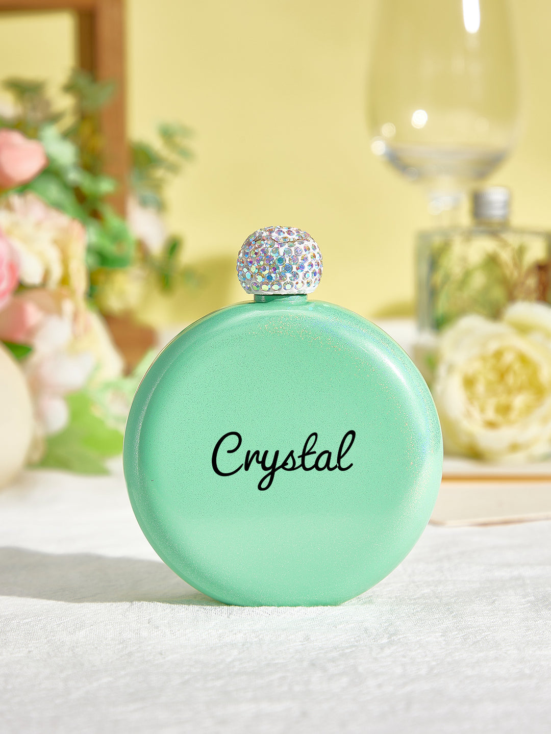 Personalized Round Flasks with Name 5oz Glitter Flask Birthday Gift for Her