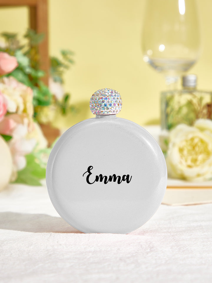 Personalized Round Flasks with Name 5oz Glitter Flask Birthday Gift for Her