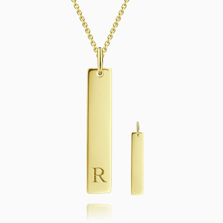 Custom Engraved Initial Vertical Bar Necklace 925 Sterling Silver