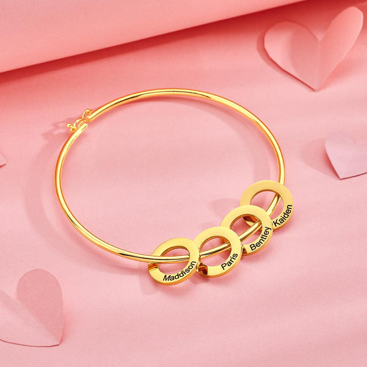 Custom Bangle Bracelet with Heart/Round Pendants Personalized Gift