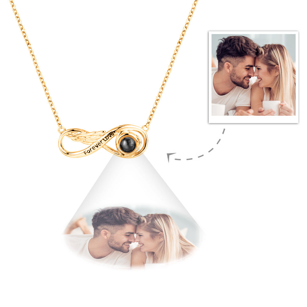 Custom Projection Necklace Engraved Forever Love Infinity Necklace Silver