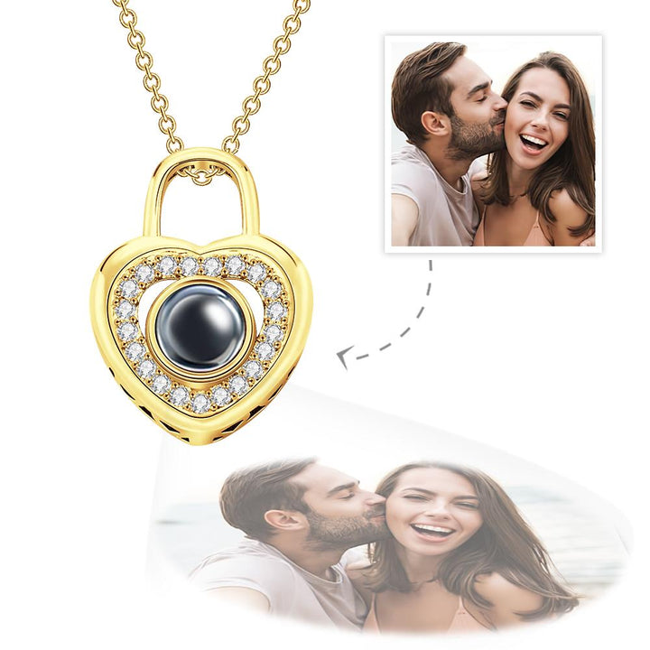 Personalized Photo Projection Necklace Love Heart Lock Shaped Pendant Valentine's Day Gift