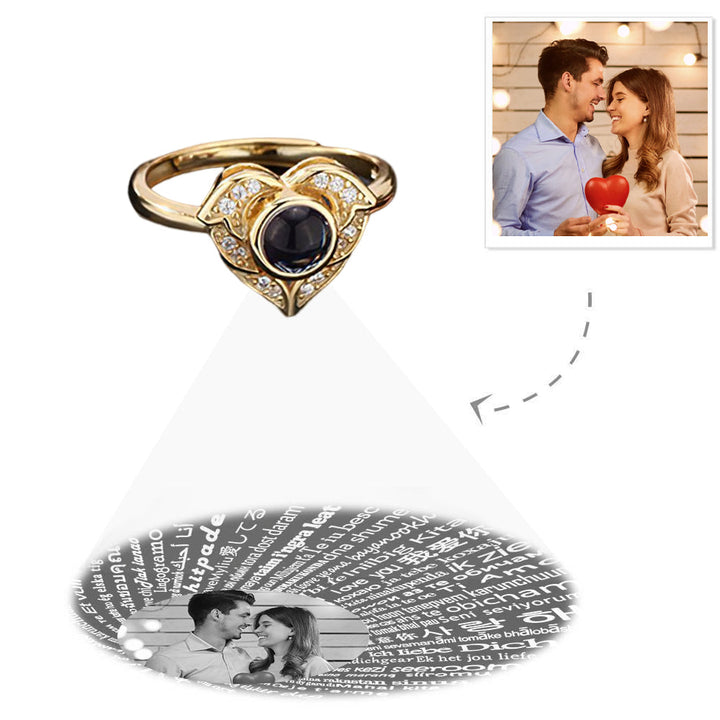 I Love You in 100 Languages Projection Ring Custom Photo Angel Wings Heart Rings