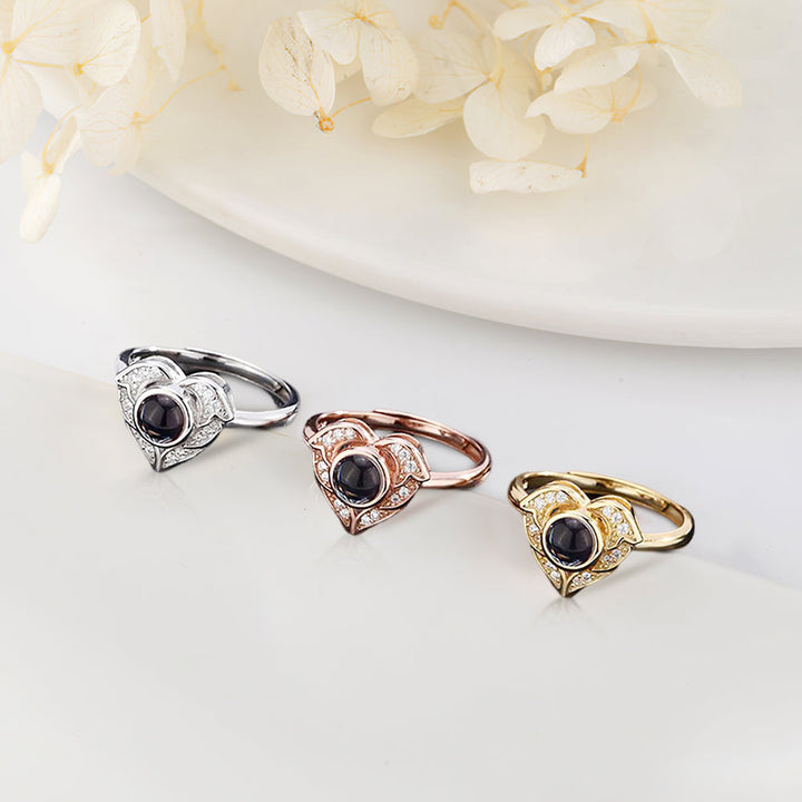 I Love You in 100 Languages Projection Ring Custom Photo Angel Wings Heart Rings