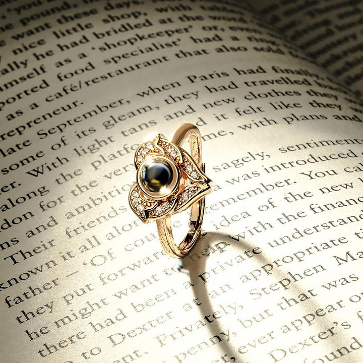 Custom Angel Wing Projection Ring Personalized Photo heart Shaped Ring for Her