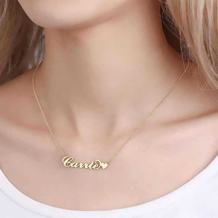 Carrie Style Custom Name Necklace with Little Heart Silver