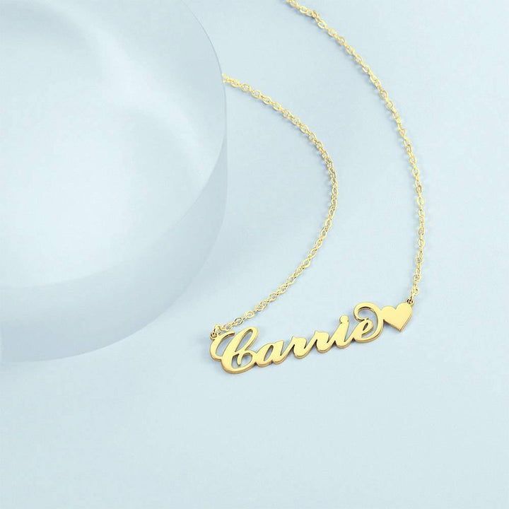 Carrie Style Custom Name Necklace with Little Heart Silver