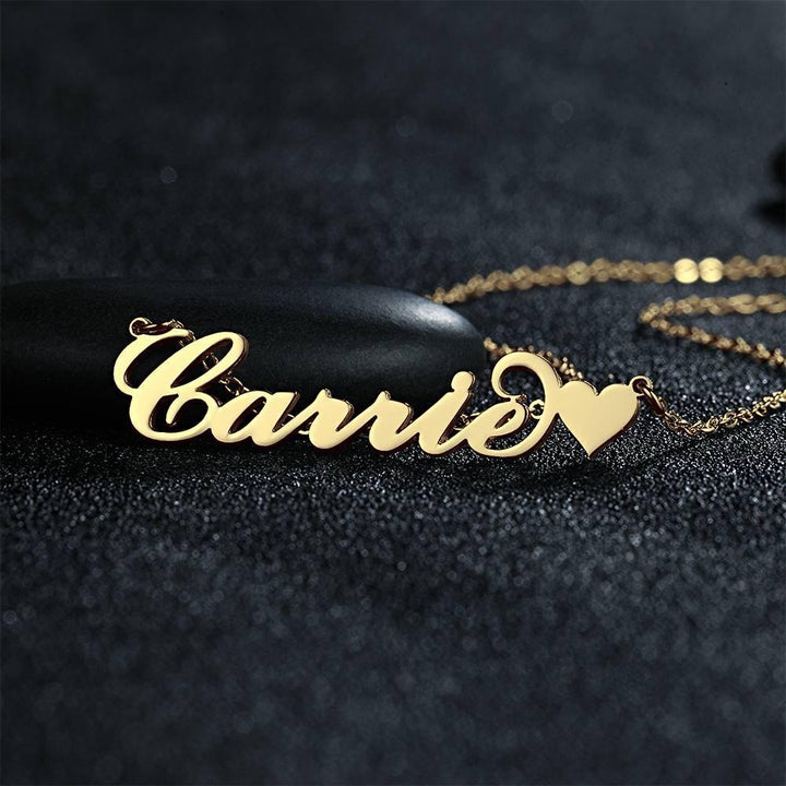 Carrie Style Custom Name Necklace with Little Heart Silver