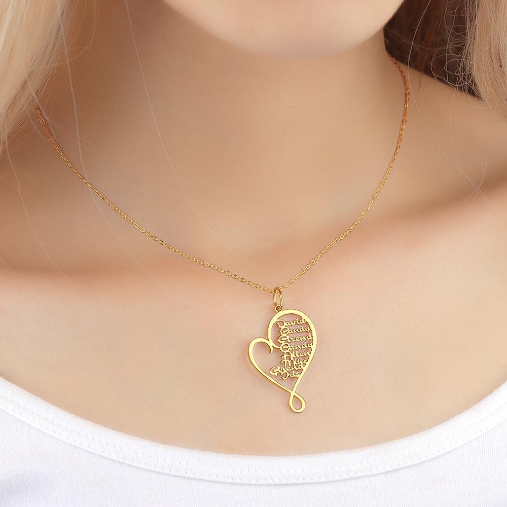 Heart-shaped Name Necklace Custom 1-8 Names Family Nameplate Necklace 925 Sterling Silver