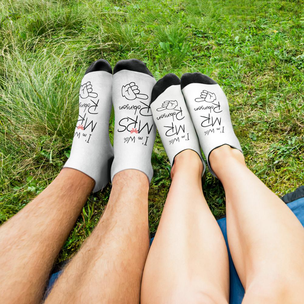 Fun Personalized Socks for Newlyweds Honeymoon Gift for Him and Her Matching Socks for Bride and Groom