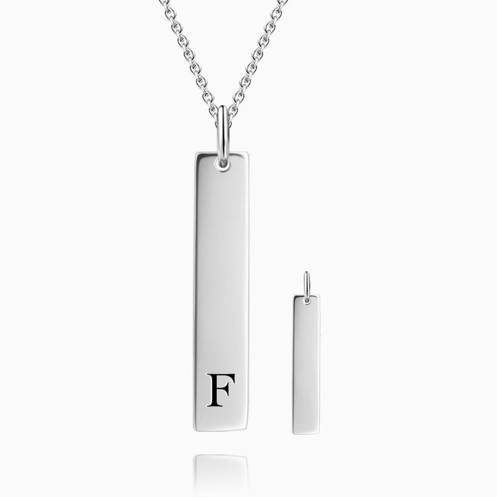 Custom Engraved Initial Vertical Bar Necklace 925 Sterling Silver