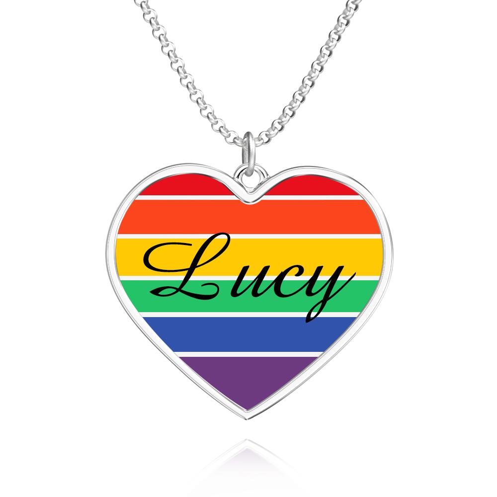 Customized LGBT Necklaces Silver Rainbow Love Heart Triangle Pendant Gay Lesbian Pride Jewelry for Men and Women