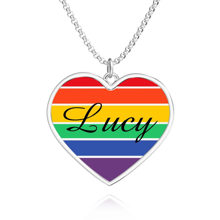 Customized LGBT Necklaces Silver Rainbow Love Heart Triangle Pendant Gay Lesbian Pride Jewelry for Men and Women